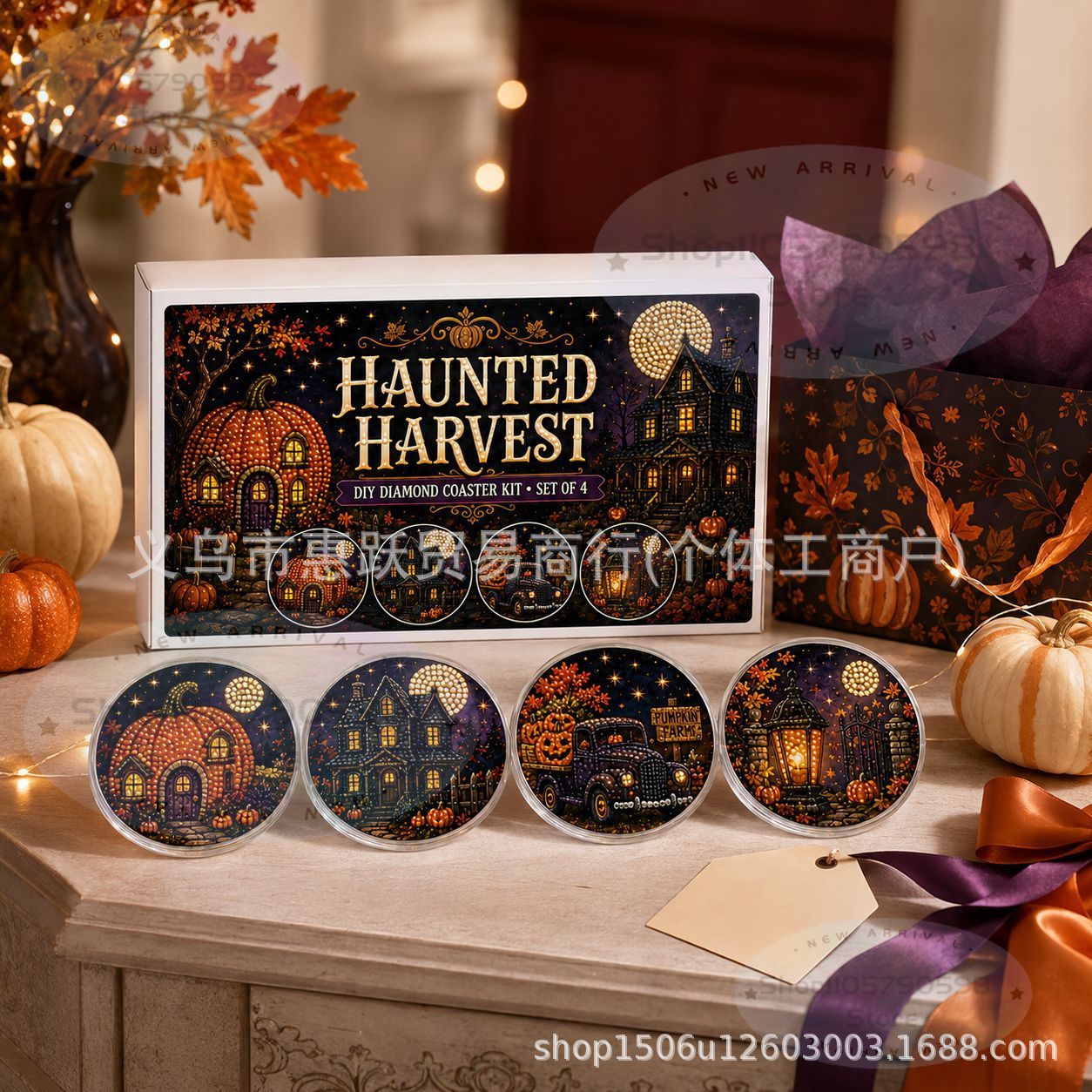 Art Craft Kit - Halloween Bastelnacht Diamant-Kunst-Untersetzer-Set | 4 Stück