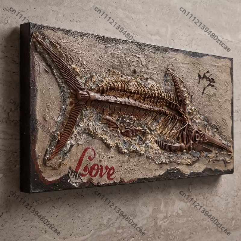 Art Craft Bar - 3D-Metall-Wanddekoration in Form einer Fischgräte-Fossilie, Vintage-Industrie-Wandkunst,