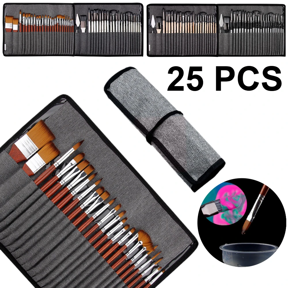 Gouache Paint Set - 25-teiliges Professionelles Pinselset mit Palettenmesser und